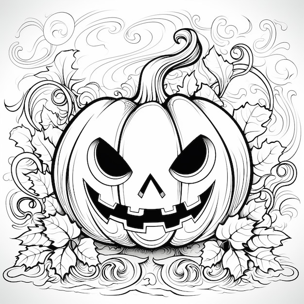 Coloriage vectoriel noir et blanc citrouille d'Halloween mignonne