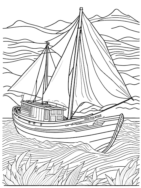 Coloriages Bateau dans la rivière