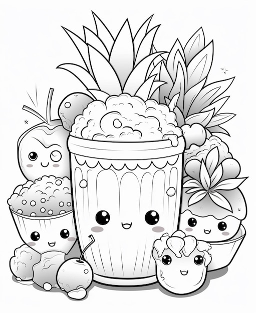 Photo coloriages d'un cupcake et autres desserts avec une ia générative d'ananas