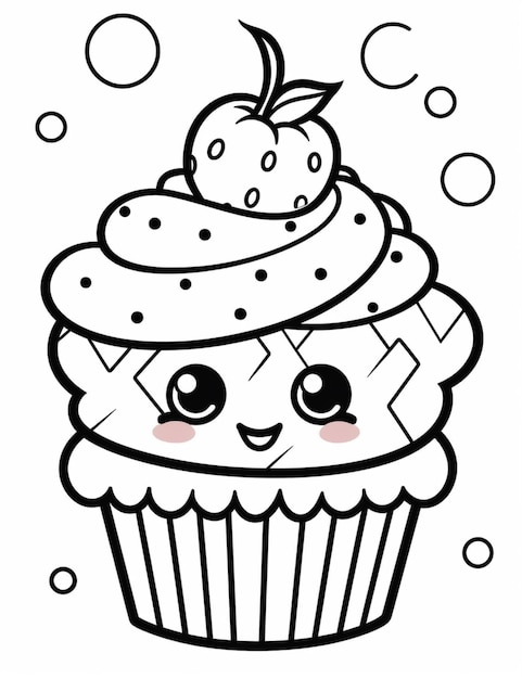 coloriages de cupcakes avec visages et yeux ai générative