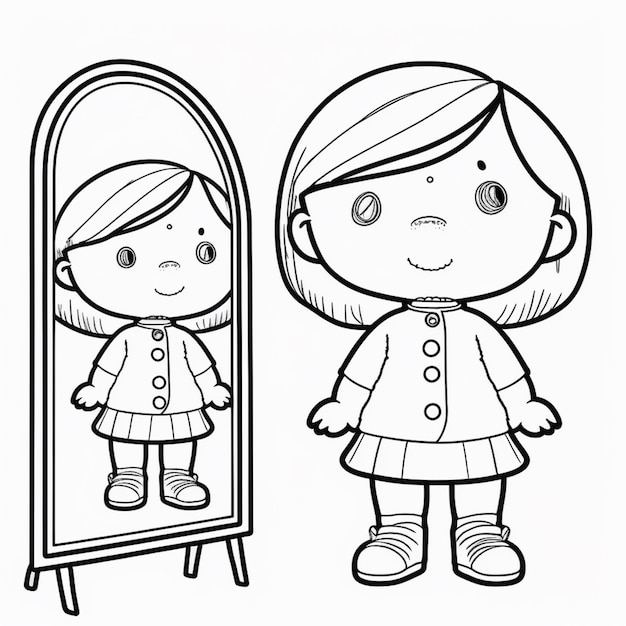 Photo coloriages d'une fille se regardant dans le miroir ai générative