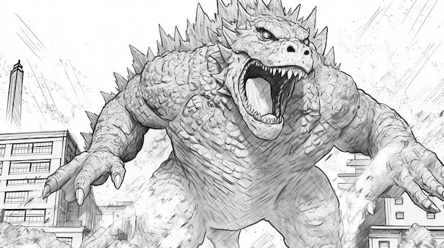 Photo coloriages godzila best of coloriages pour enfants dans le style de croquis noir et blanc li