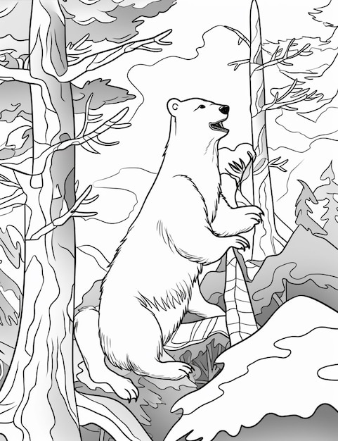 coloriages d'un ours polaire debout sur une échelle dans les bois IA générative