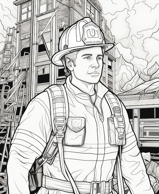 coloriages d'un pompier dans une caserne de pompiers IA générative