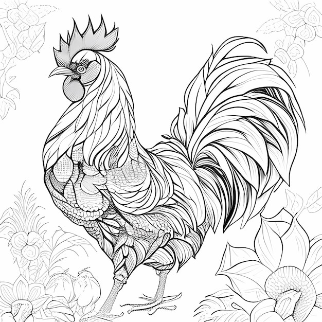 Coloriages de poules et de coqs avec des motifs complexes