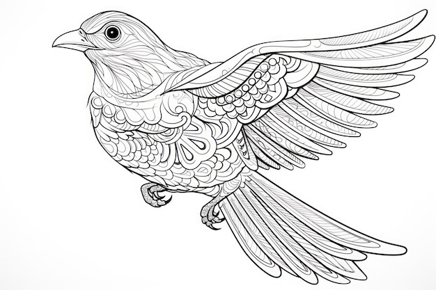 Coloriages pour adultes oiseau mandala style lignes fines géométriques