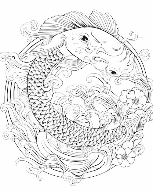 Coloriser le poisson Koi en forme circulaire