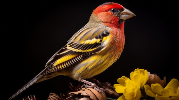 Colorisme audacieux Un oiseau sur une branche d'une fleur jaune