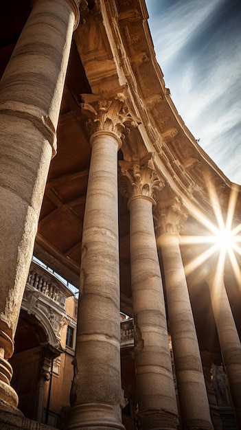 Le Colosseum en Italie avec les lithes solaires dans le style de l'architecture monumentale