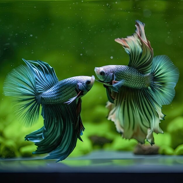 Combat de deux poissons betta demi-lune