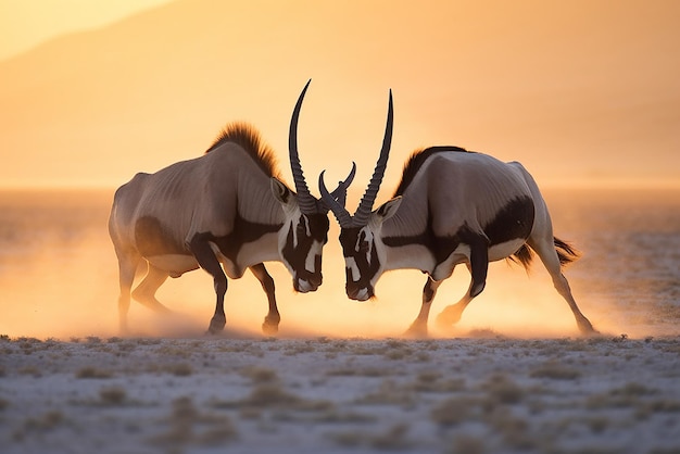 Combat intense entre deux Gemsbok mâles sur Dusty Plains Créé avec des outils d'IA génératifs