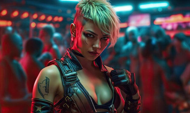 une combattante dans le monde cyberpunk