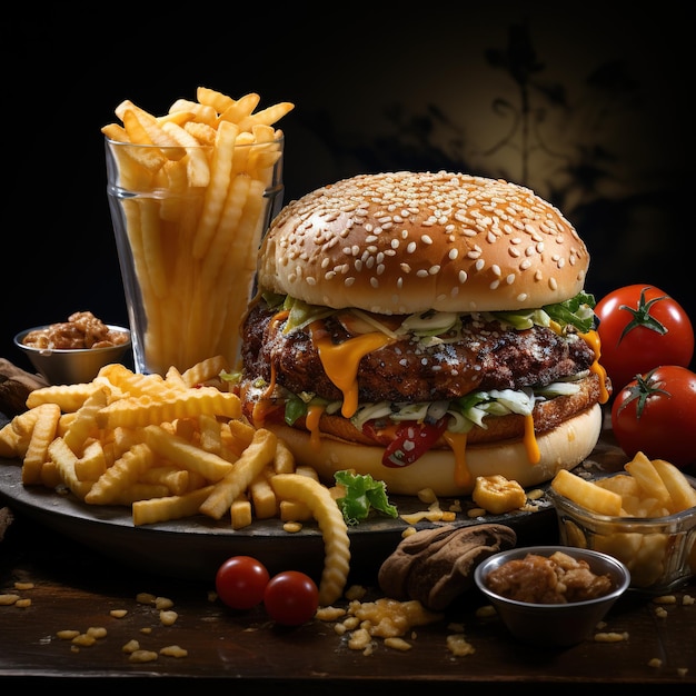 Combo de fast-food avec un burger et des frites ensemble