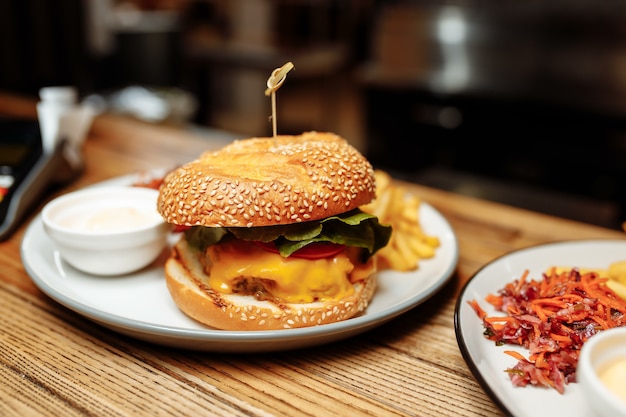 Combo frites et sancwich dans l'assiette.