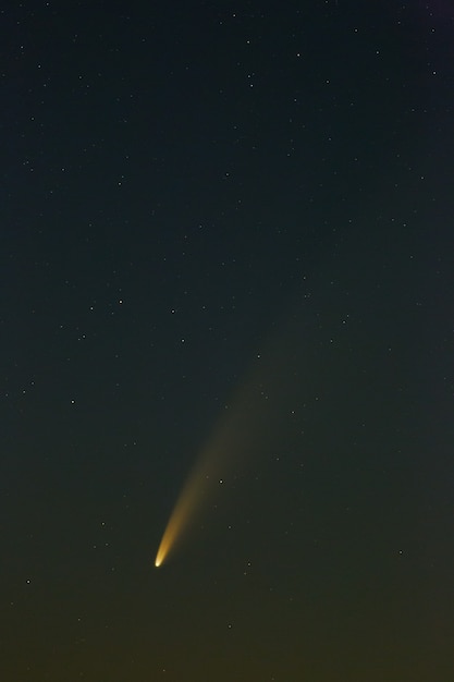La comète C / 2020 F3 (NEOWISE) dans le ciel étoilé de la nuit.