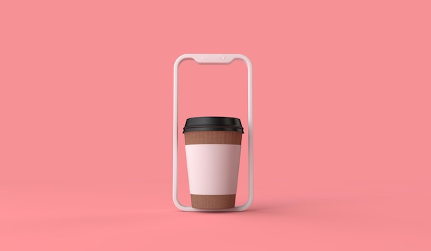 commande de café à emporter ou à livrer en ligne depuis un smartphone. Rendu 3D.