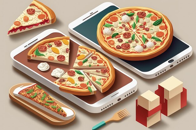 Commande et livraison de nourriture en ligne Sushi pizza et pâtes sont affichées sur un smartphone