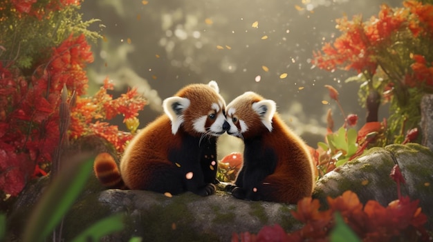 Photo comme deux pandas roux espiègles amoureuxgenerative ai