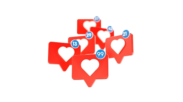 Comme les icônes de notification des médias sociaux avec cœur. illustration 3D.