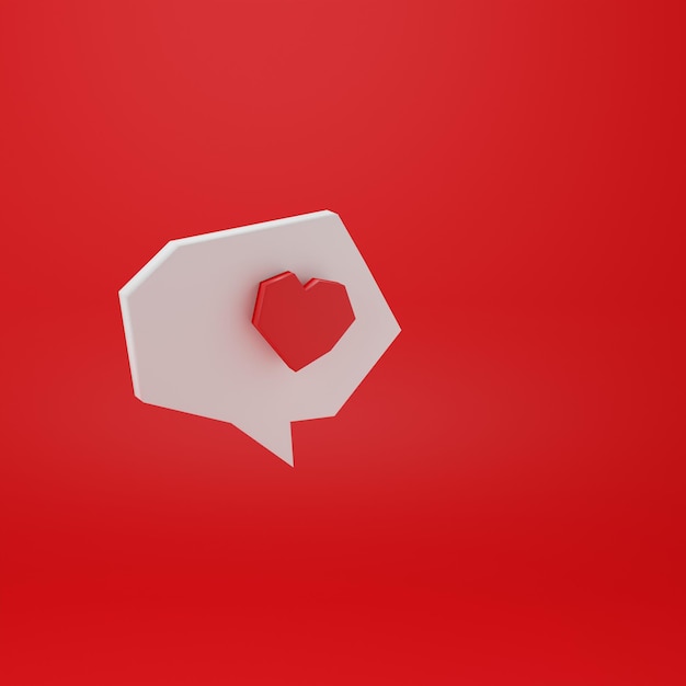 Comme la notification des médias sociaux Coeur dans l'illustration de rendu 3d de la bulle rouge