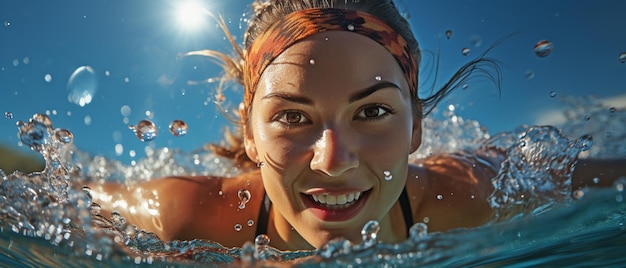 Commencez le concept de course dans la piscine avec un nageur en forme