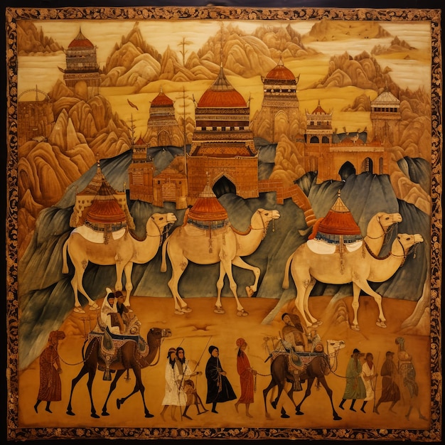 Photo le commerce au moyen de la caravane des chameaux