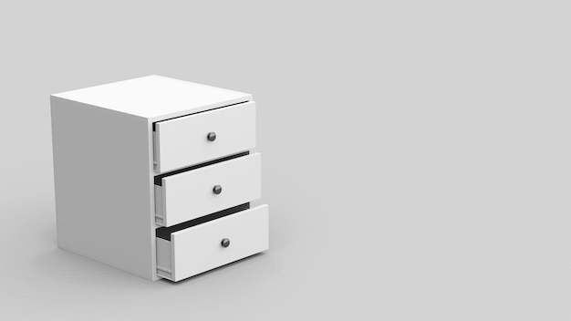 Commode blanche fond gris rendu 3d