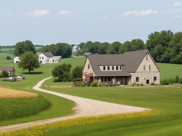 Photo commune rurale dans l'iowa rural avec un village vert