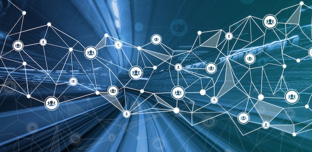 Photo la communication créative moderne et le réseau internet se connectent dans une ville intelligente