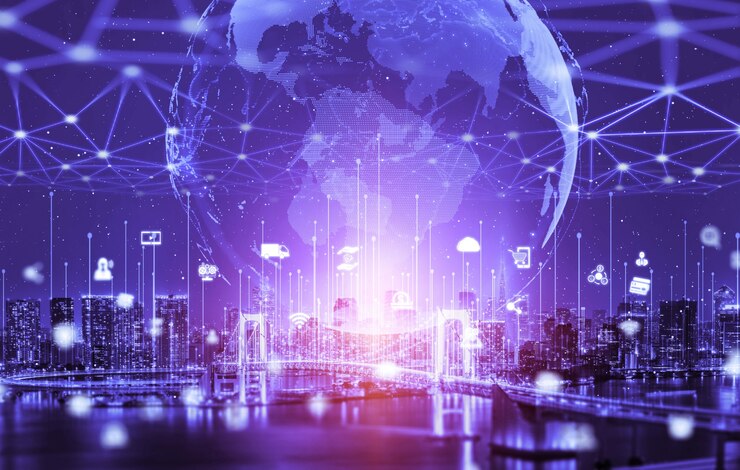 Photo la communication créative moderne et le réseau internet se connectent dans une ville intelligente