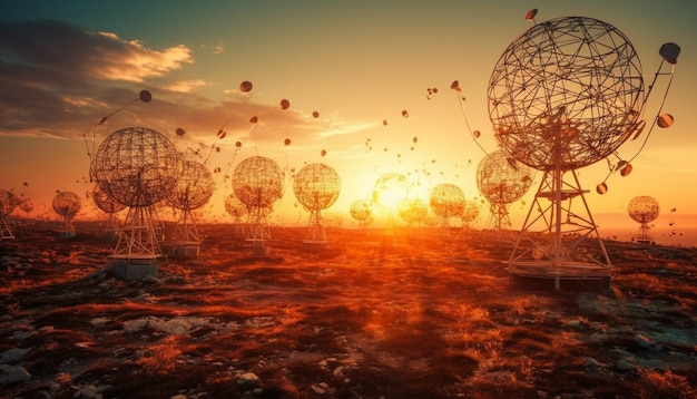 Les communications mondiales nous connectent au coucher du soleil de la nature grâce à la technologie sans fil générée par l'IA