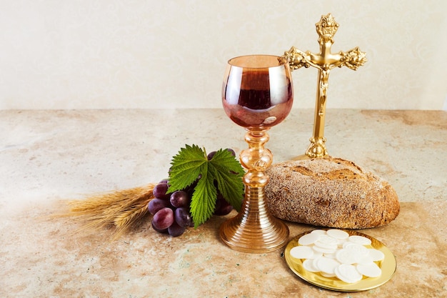 Communion Nature morte au calice de vin et pain