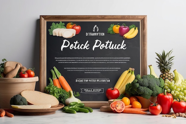 Photo community potluck restrictions dietary signage mockup avec un espace vide pour placer votre logo