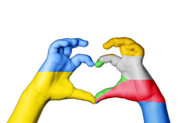 Comores Ukraine Coeur, Geste de la main faisant le coeur, Priez pour l'Ukraine