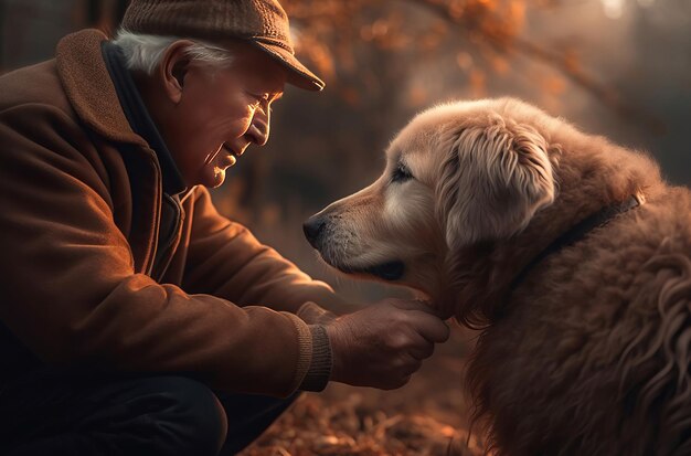 La compagnie du chien est le plus grand cadeau de la vie. L'affection, l'amitié avec les animaux avec des moments de câlin.