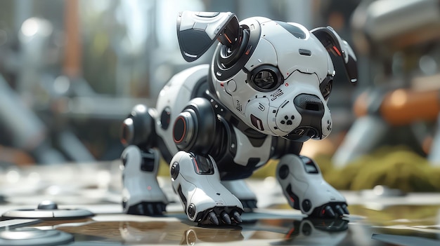 Photo compagnon robotique surpris une illustration numérique 3d et une peinture mate d'un chien robot ou d'un jouet d'animal de compagnie