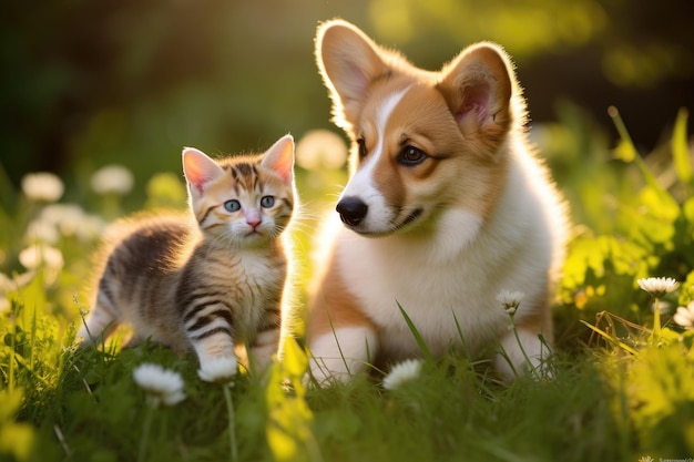 Les compagnons moelleux au pré Un Corgi et un Tabby Tale