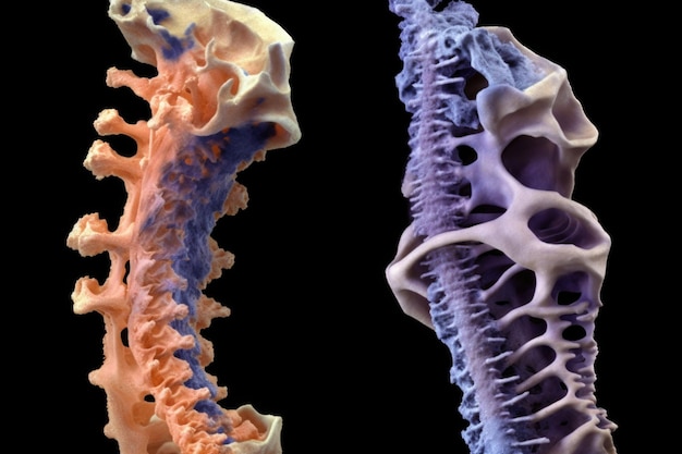 Comparation microscopique d'os sain et d'os en régénération