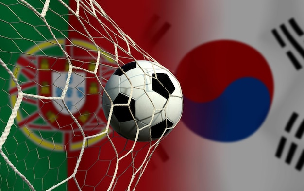 Compétition de coupe de football entre le national portugais et le national sud-coréen