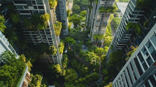 Photo complex de condominiums durables à vie urbaine écologique avec espace vert