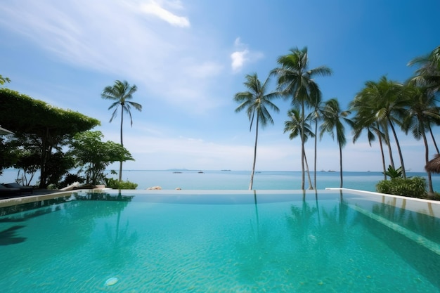 Complexe de luxe dans une destination tropicale avec piscine à débordement et plage privée