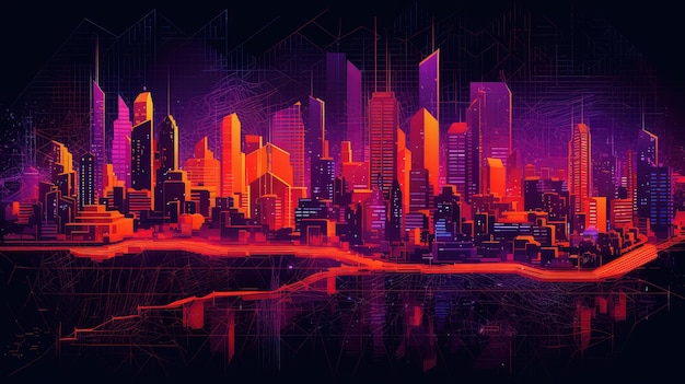 Complexe urbain moderne orange violet