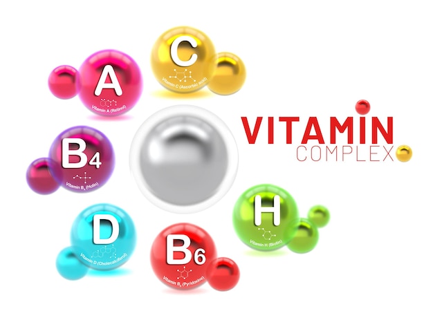 Complexe de vitamines de pilule et collagène de bulle. Concepts médicaux et scientifiques. 3D