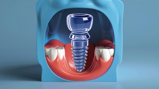 Composante des implants dentaires et copie de l'espace couleur bleue illustrations 3D transparentes