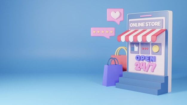 Composants de boutique en ligne 3D avec sacs à provisions