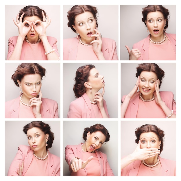 Composite d'expressions de visage de jeune femme