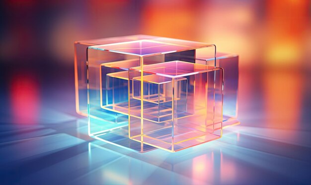 Photo composition 3d abstraite de cubes translucides flottants sur un fond de gradient flou des formes géométriques transparentes papier peint ai génératif