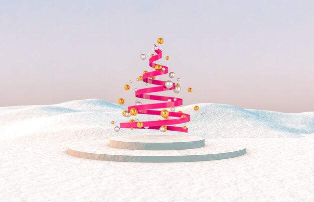 Composition 3d abstraite. Fond de Noël hiver avec sapin de Noël.