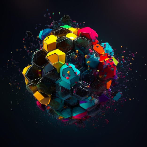 Composition abstraite avec des hexagones colorés sur un fond sombre