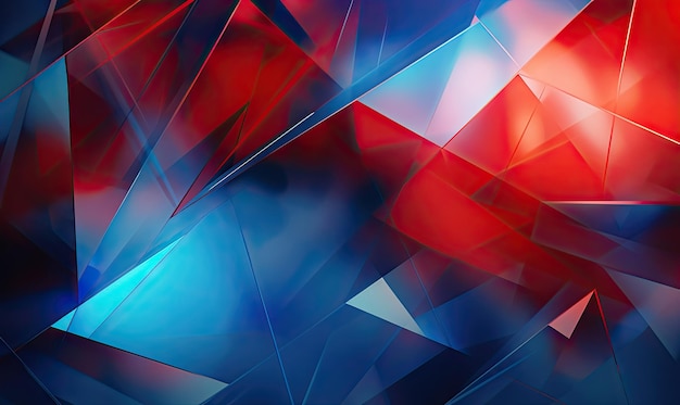 Composition abstraite saisissante avec des motifs triangulaires dans des teintes bleues et rouges Fond vibrant AI Générative